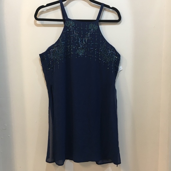 NFC 721 Blue Hand Embellished Tunic Tank - Picture 1 of 7